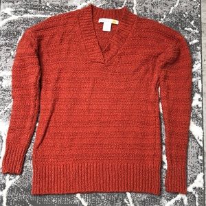 C&C California V-Neck Sweater Women’s Orange Cotton Knit Size Small